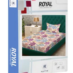 KLOTTHE Multicoloured Floral 300 TC Single Bedsheet with 1 Pillow Covers image 3