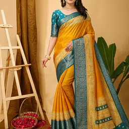 HERE&NOW Checked Printed Zari Art Silk Banarasi Saree-picture-13