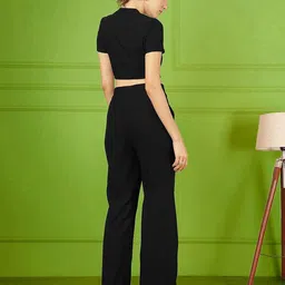 Moda Rapido Womens Black Polyester Solid Round Neck Top And Trousers Co-ords image 5