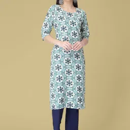 7Threads Women Blue Ethnic Motifs Printed Floral Crepe Kurta-picture-22