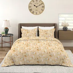 Layers Beige & White Floral Printed Microfiber King Bedsheet Set 2.74 m x 2.74 m-image-34