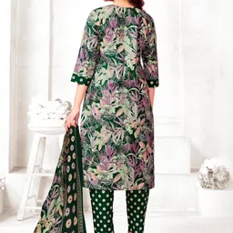 Simmu Women Floral Printed Regular Pure Cotton Kurta with Trousers & With Dupatta image 4
