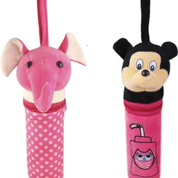 ss impex Mickey/Elephant Soft Plush Stretchable Baby Feeding Bottle cover Combo Pack (Yellow & Pink) image 1