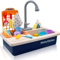 ashoojatex Play Sink with Running Water, Pretend Play Washbasin Toys Set blue-picture-27