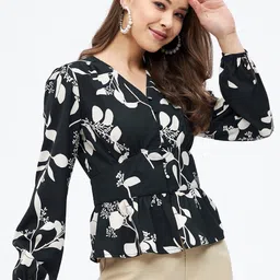 harpa Casual Regular Sleeves Printed Women Black Top image 3