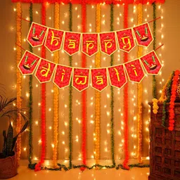 zyozique Red Diwali Festival Decorations Set -PhotoBooth,Banner & Rice Light (Pack Of 32)-picture-11