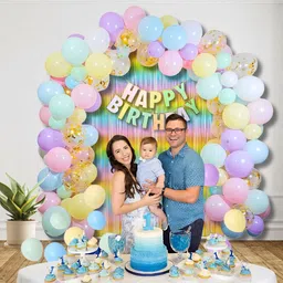 shimmers Pastel Rainbow Birthday Decoration – Multicolor Balloons, 1st Birthday Backdrop image 3