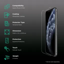 inbase in base Tempered Glass for Apple iPhone 12 Mini (Oleophobic Coating) image 2