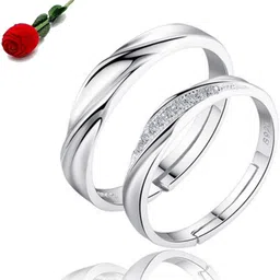 myki King & Queen Sterling Silver Swarovski Zirconia Adjustable Couple Rings Stainless Steel Cubic Zirconia Silver Plated Ring Set image 3