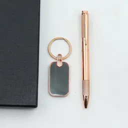 sai simran Luxury Rose Gold Pen and Keychain Set Copper Finish Ball Pen image 4