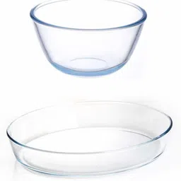 femora Borosilicate Glass Mixing Bowl and Oval Dish, (Bowl-1650ML, Dish-1600ML) Glass Serving Set-picture-1