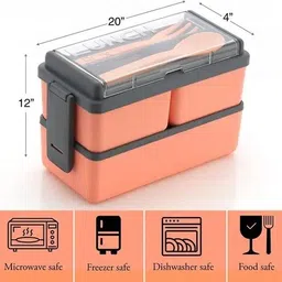 megastore enterprise Plastic Double Layer Lunch Box Comes with 2 Spoons, AirTight, for Office, School 2 Containers Lunch Box image 2