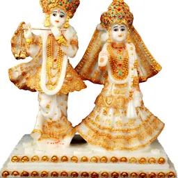 Aura White & Gold Toned Lord Radha Krishna Religious Idol Showpiece-picture-16