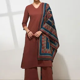 KALINI V-Neck Pure Cotton Straight Kurta With Palazzos & Dupatta-image-39