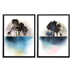 Art Street Black & Pink 2 Pieces Trees Printed Canvas Wall Paintings image 2