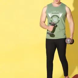 WOOSTRO Pack Of 2 Printed Ultra-Soft Gym Vests VWS26(98 LGTGREEN)(ENJOY MUSTARD) image 2