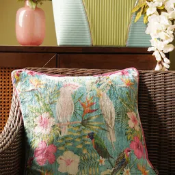 Pure Home and Living Blue & Pink Floral Velvet Square Cushion Covers-picture-10