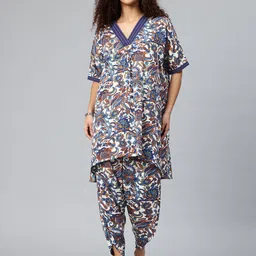 Cottinfab Floral Printed V-Neck Extended Sleeves A-Line Kurta with Dhoti Pants-image-35