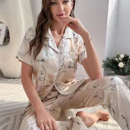 nijanand textile NNIJANAND TEXTILE Floral Printed Shirt Collar Shirt With Pyjamas image 4