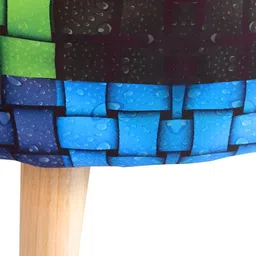 Shadowkart Blue & Red Checked Wooden Round Ottoman image 4