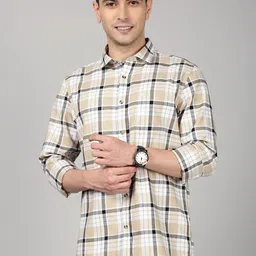 Chennis Men Slim Fit Tartan Checked Spread Collar Cotton Casual Shirt-picture-13
