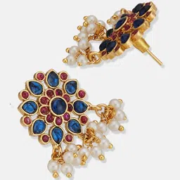 Fabindia Gold-Plated Artificial Stones Studded Floral Drop Earrings image 2
