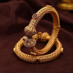 Exotic India Set Of 2 Traditional Openable Kada Bangles with Studded Stone-picture-36