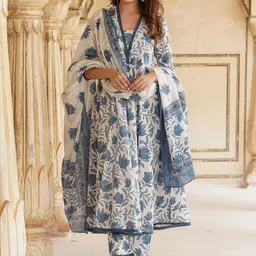 C J Enterprise Women Floral Printed Regular Kurta with Trousers & With Dupatta-picture-31