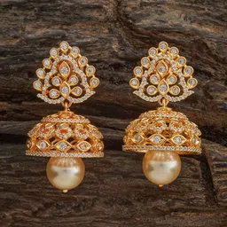 Kushal's Fashion Jewellery Gold Plated Zircon Studded Dome Shaped Jhumkas Earrings-picture-57