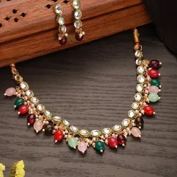 Jazz and Sizzle Gold-Plated Kundan-Studded & Pearl Beaded Jewellery Set-picture-17