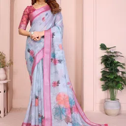HERE&NOW Floral Zari Linen Blend Saree-picture-36