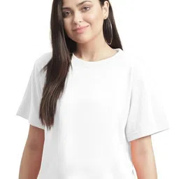 NOTWILD Women Solid Round Neck Cotton Relaxed Fit T-shirt-picture-17