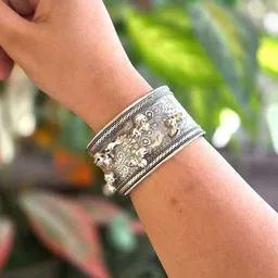 NAMAN ARTS Set Of 2 Ghungroo Beaded Oxidised Cuff Bracelet-picture-28