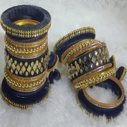 Nisha Jewellers Pack of 22 Black Thread Artificial Stones & Beads Bangles-picture-34