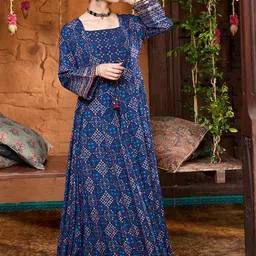 Global Desi Women Floral Printed Square Neck Maxi Ethnic Dresses with Shrug-picture-44