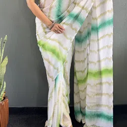 FLOURIOUS Women Stripped Pure Chiffon Saree image 4