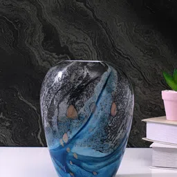 TAYHAA Blue & Black Printed Glass Flower Vase-picture-10