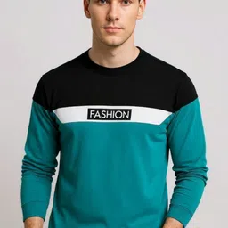 AUTNA Men Typography Colourblocked Round Neck Cotton T-shirt-picture-30