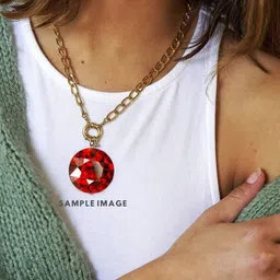 GenZcomplex Gold-Plated Garnet-Studded Oval Shape Pendant image 3