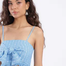 glitchez Self Designed Tie-Up Detail Shoulder Straps Smocked Super Crop Top image 2