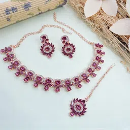 VATSALYA creation Alloy Gold- plated Purple Jewellery Set-picture-39