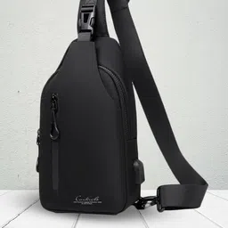 CONTACTS Unisex Lightweight Water Resistant Chest Sling Bag With USB Charging Port image 1