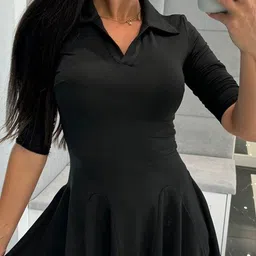 DressBerry Women Shirt Collar Fit And Flare Dress image 4