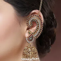 KARATCART Gold-Plated Peacock Shaped Kundan Jhumkas Earrings-picture-16