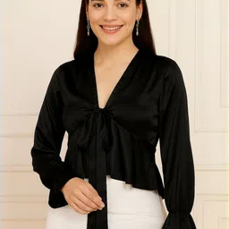 Slenor Solid Tie-Up Satin Crop Top-picture-41