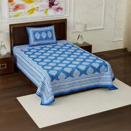 ABHACLOTHO Blue 144 TC Single Bedsheet with 1 Pillow Covers-image-8