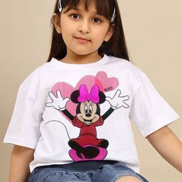Kids Ville Girls Mickey & Friends Printed Pure Cotton Boxy Fit Tshirt-picture-31