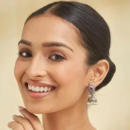 Fabindia Artificial Stones Studded & Beaded Dome Shaped Jhumkas image 3