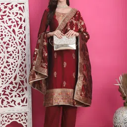 Stylee LIFESTYLE Embellished Pure Silk Unstitched Dress Material-picture-16