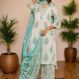 SZN Women Floral Printed Empire Pure Cotton Kurta with Palazzos & With Dupatta-picture-14